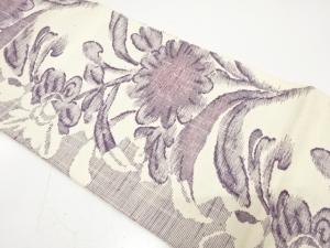 手織り真綿紬　草花模様織り出し　名古屋帯